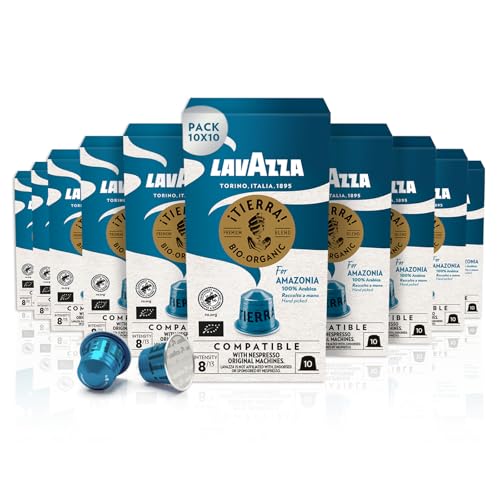 Lavazza Tierra for Amazonia Bio Organic, Vollmundiger Espresso mit Aromen von Schokolade und Trockenfrüchten, 10x10 Kapseln, Nespresso kompatibel Lavazza Tierra for Amazonia Bio Organic, Vollmundiger Espresso mit Aromen von Schokolade und Trockenfrüchten, 10x10 Kapseln, Nespresso kompatibel von Tierra