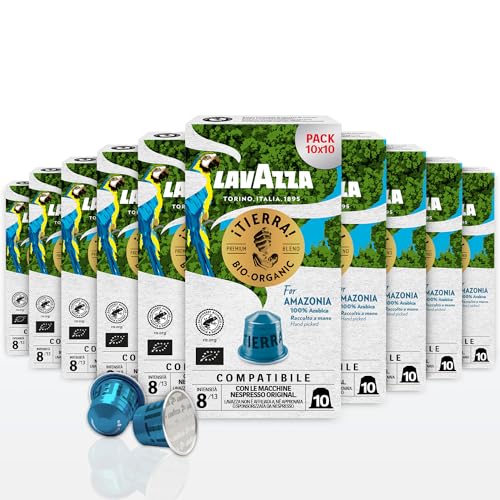 Lavazza Tierra for Amazonia Bio Organic, Vollmundiger Espresso mit Aromen von Schokolade und Trockenfrüchten, 10x10 Kapseln, Nespresso kompatibel von Lavazza