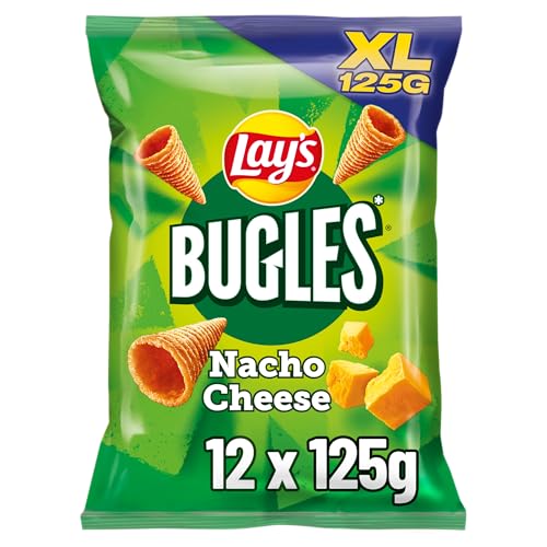 Lay's Bugles Nacho Cheese – Herzhafter Mais-Snack mit Käse-Geschmack (12 x 125 g) (Verpackungsdesign kann abweichen) von Lay's