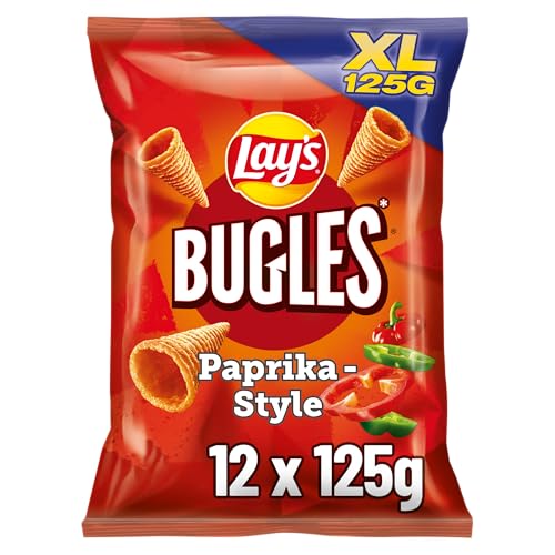 Lay's Bugles Paprika – Herzhafter Mais-Snack mit Paprika-Geschmack – (12 x 125 g) (Verpackungsdesign kann abweichen) von Lay's