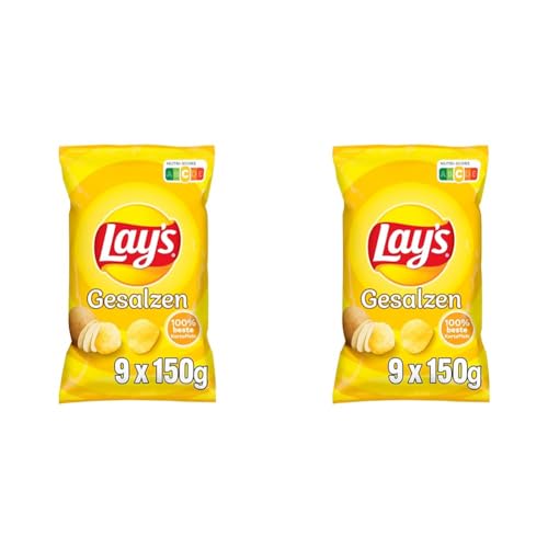 Lay's Gesalzen – Knusprig gesalzene Kartoffelchips für eine gelungene Party (9 x 150 g) (Verpackungsdesign kann abweichen) (Packung mit 2) von Lay's