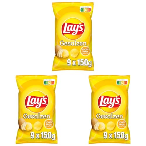 Lay's Gesalzen – Knusprig gesalzene Kartoffelchips für eine gelungene Party (9 x 150 g) (Verpackungsdesign kann abweichen) (Packung mit 3) von Lay's