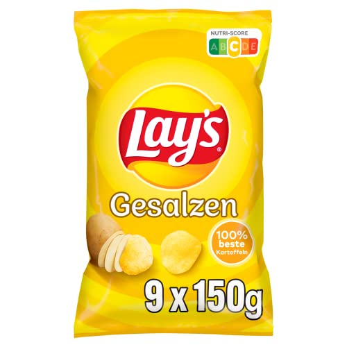 Lay's Gesalzen – Knusprig gesalzene Kartoffelchips für eine gelungene Party (9 x 150 g) (Verpackungsdesign kann abweichen) von Lay's