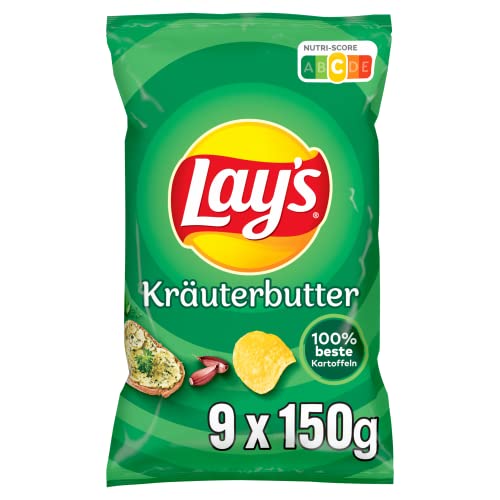 Lay's Kräuterbutter – Knusprig gewürzte Kartoffelchips für eine gelungene Party, 9 x 150 g von Lay's