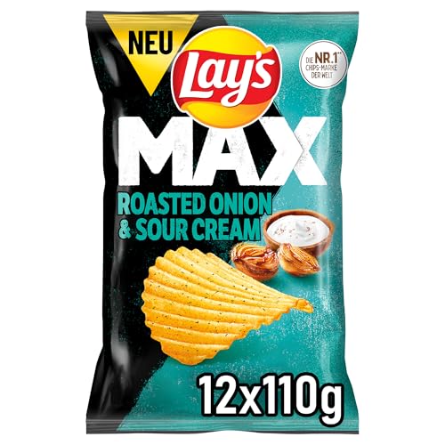 Lay's Max Roasted Onion & Sour Cream – Extra knusprige, geriffelte Chips mit würzigem Geschmack (12 x 110 g) von Lay's