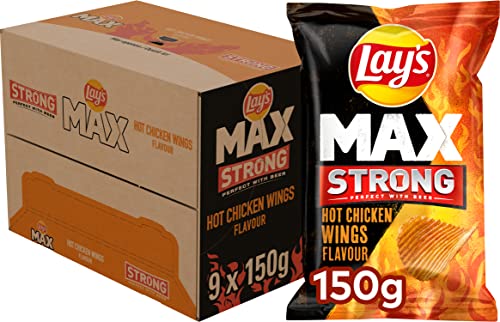 Lay's Max Strong Chips Hot Chicken Wings, Doos 9 stuks x 150 g von Lay's