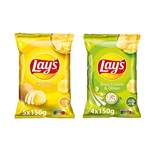 Lay's Partybox Snacks - 5x Lays Gesalzen, 4x Lays Sour Cream & Onion (9 x 150 g) von Lay's