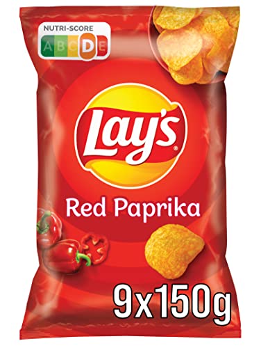 Lay's Red Paprika – Knusprig gewürzte Kartoffelchips für eine gelungene Party, 9 x 150 g (Verpackungsdesign kann abweichen) von Lay's