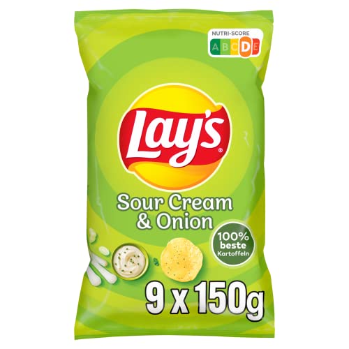 Lay's Sour Cream & Onion – Knusprig gewürzte Kartoffelchips für eine gelungene Party (9 x 150 g) von Lay's