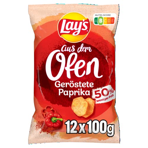 Lay's aus dem Ofen geröstete Paprika – Knusprig gewürzte Kartoffelchips aus dem Ofen für eine gelungene Party mit Nutri-Score [B] - (12 x 100g) von Lay's