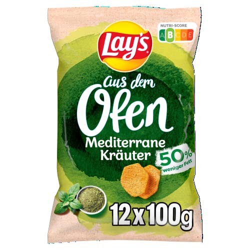 Lay's aus dem Ofen mediterrane Kräuter – Knusprig gewürzte Kartoffelchips aus dem Ofen für eine gelungene Party mit Nutri-Score [B]-(12 x 100g) von Lay's