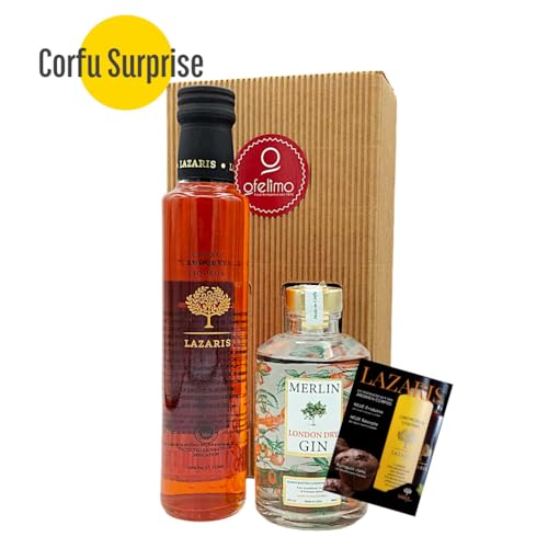 Corfu Surprise Geschenkbox Lazaris Kumquat Likör und Merlin Dry Gin Corfu Surprise Geschenkbox Lazaris Kumquat Likör und Merlin Dry Gin von Lazaris