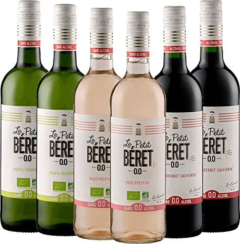 VINELLO 6er Probierpaket - Alkoholfreie Weine von Le Petit Béret mit einem VINELLO.weinausgießer | 6 x 0,75 Liter von Le Petit Béret