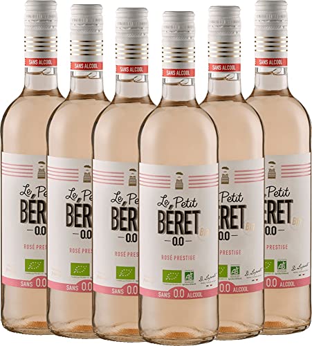 VINELLO 6er Weinpaket Roséwein - Le Petit Béret Rosé Prestige Alkoholfrei - Le Petit Béret mit einem VINELLO.weinausgießer | 6 x 0,75 Liter von Le Petit Béret