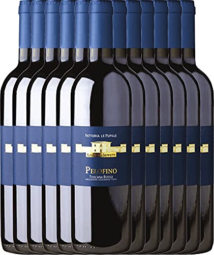 VINELLO 12er Weinpaket Rotwein - Pelofino Toscana Rosso IGT 2020 - Le Pupille mit einem VINELLO.weinausgießer | 12 x 0,75 Liter von Le Pupille Fattoria