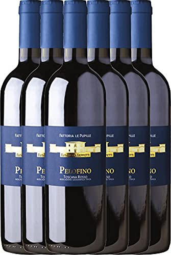 VINELLO 6er Weinpaket Rotwein - Pelofino Toscana Rosso IGT 2020 - Le Pupille mit einem VINELLO.weinausgießer | 6 x 0,75 Liter von Le Pupille Fattoria