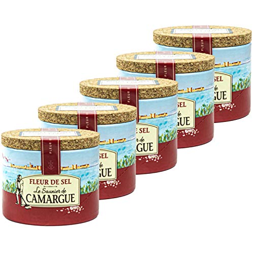 Le Saunier de Camargue - 5er Set Fleur de Sel Salz in 125 g Dose (Kristallsalz) - Aus leicht feuchten Kristallen mit besonderer Körnung und Aroma - Premium Meersalz aus (Süd-Frankreich/Mittelmeer) von Le Saunier De Camargue