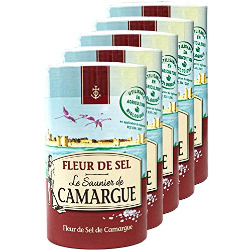Le Saunier de Camargue - 5er Set Fleur de Sel Salz in á 1 kg Dose (Kristallsalz) - Aus leicht feuchten Kristallen mit besonderer Körnung und Aroma - Premium Meersalz aus (Süd-Frankreich/Mittelmeer) von Le Saunier De Camargue