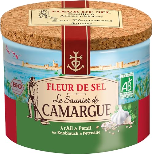 Le Saunier de Camargue Fleur De-Sel Knoblauch Petersilie in 125 g Dose, Premium Meersalz aus Süd-Frankreich, Ideal als Finishing von Speisen Le Saunier de Camargue Fleur De-Sel Knoblauch Petersilie in 125 g Dose, Premium Meersalz aus Süd-Frankreich, Ideal als Finishing von Speisen von Le Saunier De Camargue