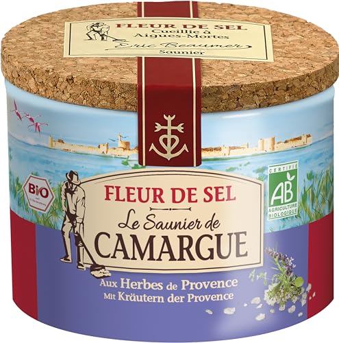 Le Saunier de Camargue Fleur De-Sel Kräuter Provence in 125 g Dose, Premium Meersalz aus Süd-Frankreich, Ideal zum Verfeinern von Gerichten von Le Saunier De Camargue