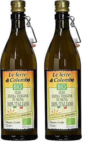 Le Terre di Colombo – 100% Italienisches Natives Bio-Olivenöl Extra, Gerippte Flasche mit Mechanischem Verschluss, 0,75 l (Packung mit 2) von Le Terre di Colombo