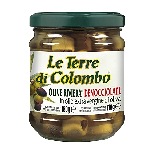 Le Terre di Colombo – Entsteinte Riviera-Oliven in Nativem Olivenöl extra (36 %), 212 ml (6er-Pack) von Le Terre di Colombo