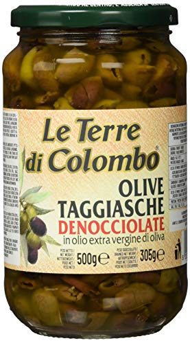 Le Terre di Colombo – Entsteinte Taggiasca-Oliven im Nativen Olivenöl Extra (36 %), 500 g von Le Terre di Colombo