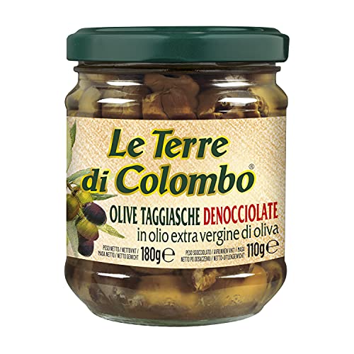 Le Terre di Colombo – Entsteinte Taggiasca-Oliven in Nativem Olivenöl extra (36 %) , 180 g (6er-Pack) von Le Terre di Colombo