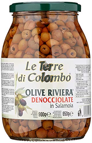 Le Terre di Colombo – Entsteinte Riviera-Oliven in Salzlake, 900 g von Le Terre di Colombo