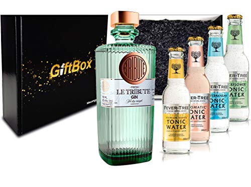 Gin Tonic Giftbox Geschenkset - Le Tribute Gin 0,7l (43% Vol) + 4x Fever Tree Tonic Water Mix je 200ml inkl. Pfand MEHRWEG - [Enthält Sulfite] von Le Tribute-Le Tribute