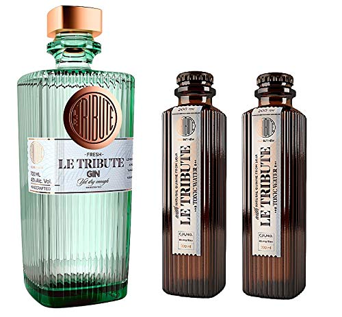 Le Tribute Gin - 0,7L im Set mit 2 Le Tribute Tonic Water 0,2L (Art Deco-Flasche) von Le Tribute