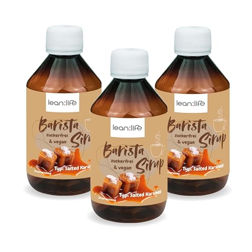 Lean:Life - Barista Sirup zuckerfrei - Saltet Karamell – 3 x 250 ml - vegan und kalorienarm – Kaffeesirup für kalte & heiße Getränke - Cappuccino, Kaffee, Latte Macchiato von Lean:Life