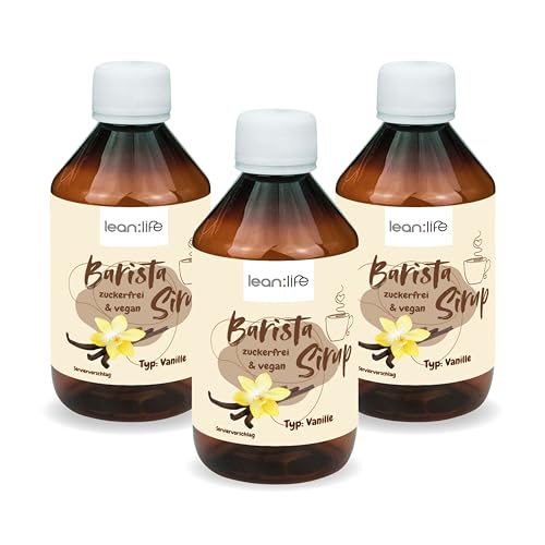 Lean:Life - Barista Sirup zuckerfrei - Vanille – 3 x 250 ml - vegan und kalorienarm – Kaffeesirup für kalte & heiße Getränke - Cappuccino, Kaffee, Latte Macchiato von Lean:Life