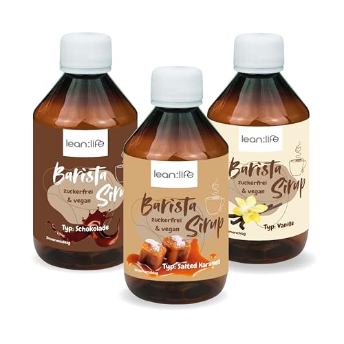 Lean:Life - Barista Sirup zuckerfrei Mix – Vanille, Schoko, Karamell - vegan und kalorienarm – Kaffeesirup für kalte & heiße Getränke - Cappuccino, Kaffee, Latte Macchiato von Lean:Life