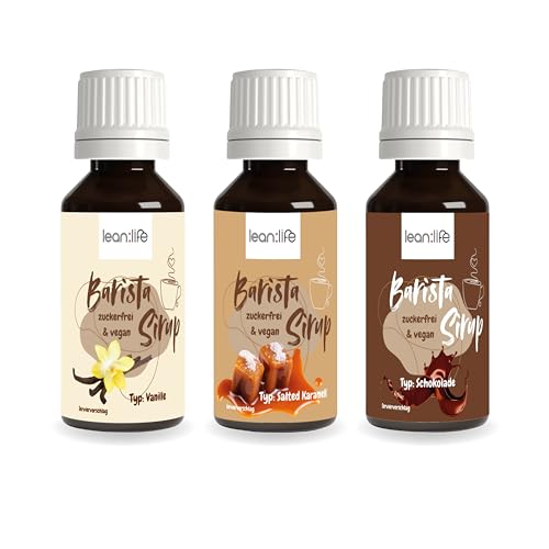 Lean:Life Barista Sirup zuckerfrei - Vanille, Saltet Caramel, Schokolade – 3 x 30 ml – vegan und kalorienarm – Kaffeesirup für kalte & heiße Getränke - Cappuccino, Kaffee, Latte Macchiato von Lean:Life