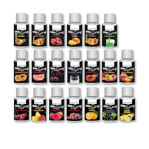 Lean:Life – Vital Sirup 100 ml Mix - 20 verschiedene Sorten - Getränkesirup zuckerfrei – mit Vitamin B12, B6, C, L Carnitin und Biotin Lean:Life – Vital Sirup 100 ml Mix - 20 verschiedene Sorten - Getränkesirup zuckerfrei – mit Vitamin B12, B6, C, L Carnitin und Biotin von Lean:Life
