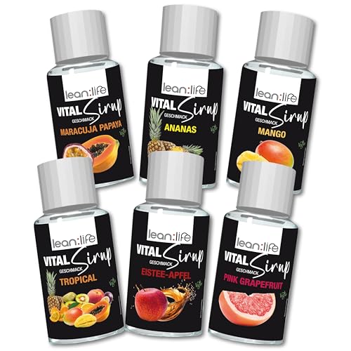 Lean:Life – Vital Sirup sunnymix - 100 ml Mix - 6 verscheidene Sorten - Getränkesirup zuckerfrei – mit Vitamin B12, B6, C, L Carnitin und Biotin Lean:Life – Vital Sirup sunnymix - 100 ml Mix - 6 verscheidene Sorten - Getränkesirup zuckerfrei – mit Vitamin B12, B6, C, L Carnitin und Biotin von Lean:Life
