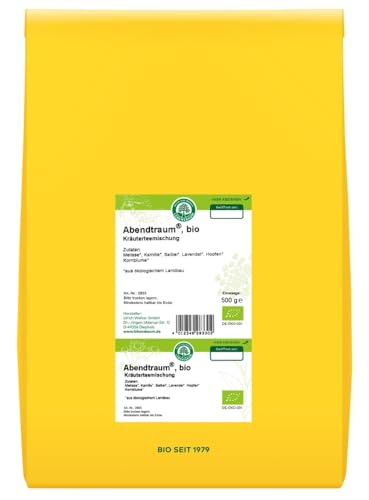 LEBENSBAUM Bio Abendtraum Kräutertee, Kräuterteemischung lose, Bio Tee mit Melisse, Kamille, Salbei & Lavendel, ausgewogen würzig, 500 g von Lebensbaum