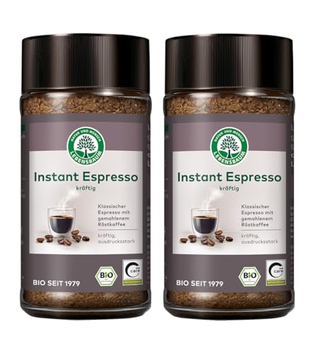 LEBENSBAUM 2 x Instant Bio Espresso, Bio Kaffee, klassischer Espresso, löslicher Bohnenkaffee mit ausdruckstarkem und kräftigem Aroma, 2 x 100 g von Lebensbaum