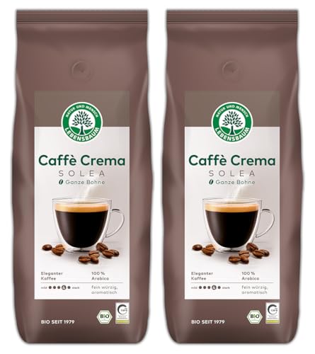 LEBENSBAUM 2 x Bio Kaffee Café Crema Solea ganze Bohne, Bio Kaffee aus Arabica-Bohnen ganz, Intensität 4/5, kräftiges Aroma, gerösteter Espresso feinwürzig aromatisch, 2 x 1 kg von Lebensbaum