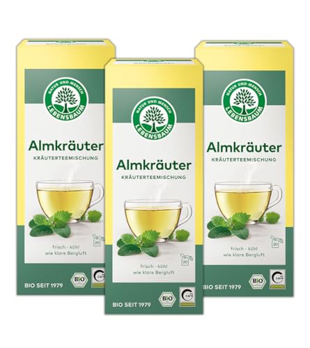 LEBENSBAUM 3 x Almkräuter Kräuterteemischung, Bio Kräutertee Mischung Set, 3er Set Bergkräutertee Beutel, Bio Tee 3 x 20 Teebeutel x 1,5 g von Lebensbaum