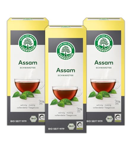 LEBENSBAUM 3 x Assam Teebeutel, Bio Tee mit würzig-malzigem Geschmack, Bio Schwarztee Beutel, 100% natürlicher Genuss, 3 x 20 Teebeutel à 2 g von Lebensbaum