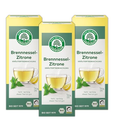 LEBENSBAUM 3 x Brennessel-Zitrone, Kräutertee mit Brennnessel und zarter Zitrusnote, spritzig-herb, 100% Bio, Kräuterteemischung, 3 x 20 Beutel à 1,5 g von Lebensbaum
