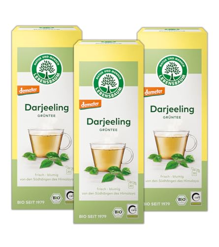LEBENSBAUM 3 x Darjeeling Bio Grüntee, Grüner Bio Tee Set, 3er Set Darjeeling Tee Beutel, Tee 3 x 20 Teebeutel x 1,5 g von Lebensbaum