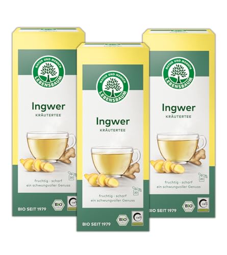 LEBENSBAUM 3 x Ingwer Bio Tee, 3er Kräutertee Set, Bio Tee 3 x 20 Teebeutel x 1,5 g von Lebensbaum