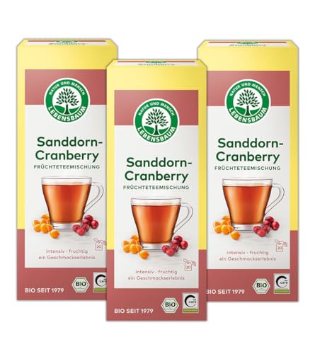 LEBENSBAUM 3 x Sanddorn Cranberry Bio Tee, 3er Set Früchtetee Mischung, Bio Tee 3 x 20 Teebeutel x 2,5 g von Lebensbaum