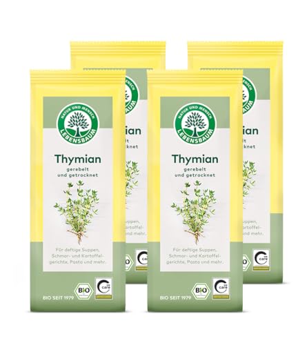LEBENSBAUM 4 x Bio Thymian, gerebelt und getrocknet, Thymian Gewürz Set, 4er Set zum Würzen, Bio Gewürz 4 x 20 g von Lebensbaum