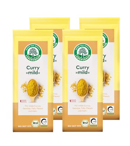 LEBENSBAUM Bio 4 x Curry Gewürzmischung, Curry Gewürz gemahlen, Bio Gewürzpulver mild, 4er Set, 4 x 50 g von Lebensbaum
