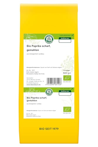 LEBENSBAUM Bio Gewürze Paprika scharf gemahlen, Paprikapulver scharf, Paprika Pulver, feurig-scharf, Bio Gewürze 500 g von Lebensbaum