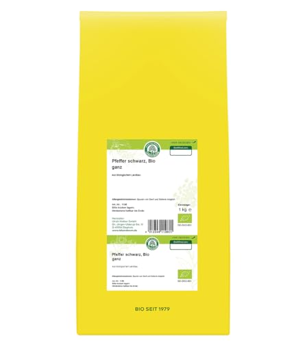 LEBENSBAUM Bio Gewürze Pfeffer schwarz ganz, schwarzer Pfeffer ganz, fruchtig scharfe Pfefferkörner, Gewürz 1 kg von Lebensbaum